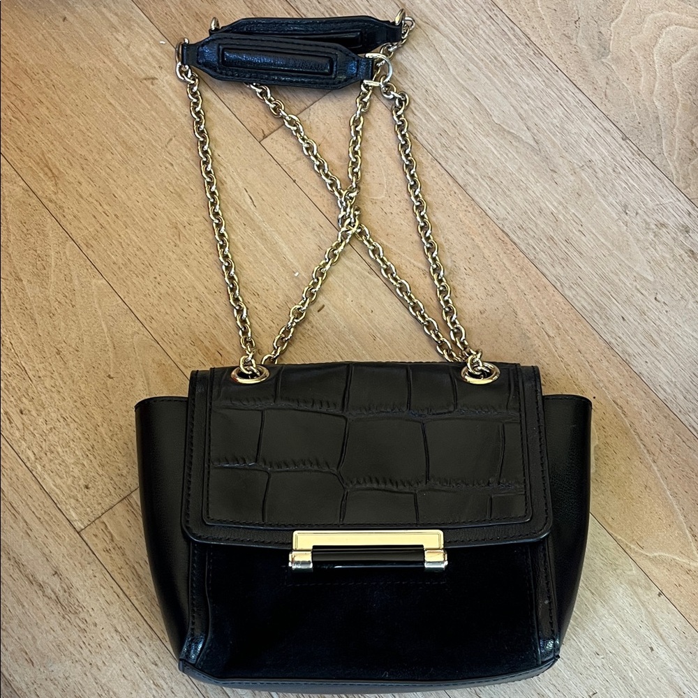 Diane Von Furstenberg Black Croc-Embossed Shoulder Bag
